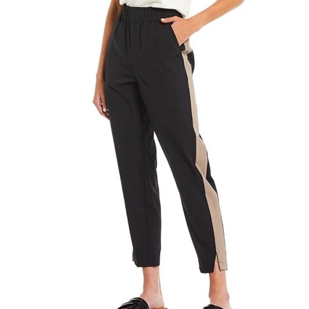 Frayed Carcie High Rise Cropped Tapered Black Tan Pants Size Medium